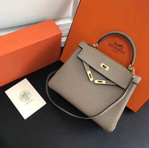 Bolsa Hermes Kelly 25 Togo Cinza Dourada