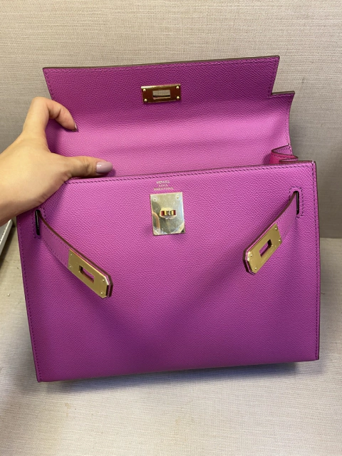 Bolsa Hermès Kelly 28 Roxa Epsom