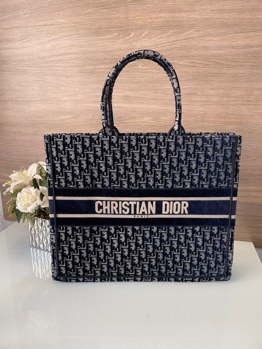 Bolsa Dior Book Tote Com Veledo Azul