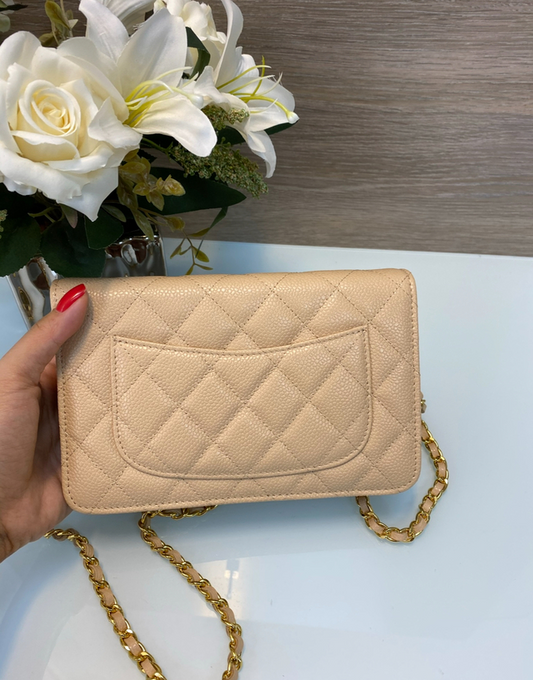Bolsa Woc Bege  Caviar com Dourado