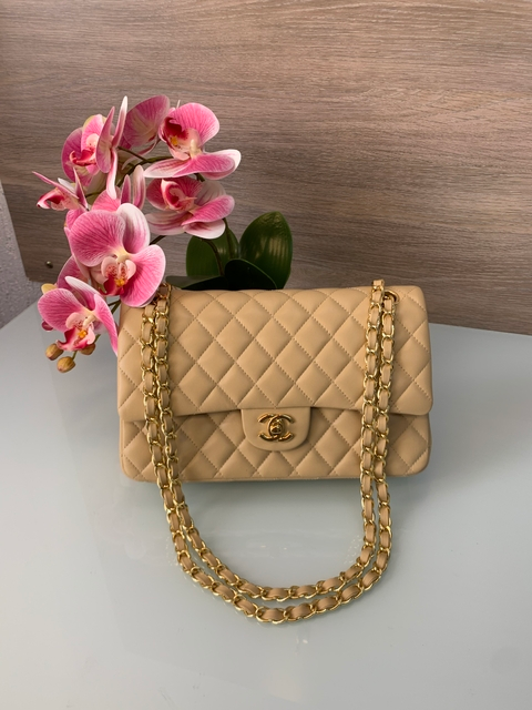 Bolsa 2.55 Bege   Liso com Dourado