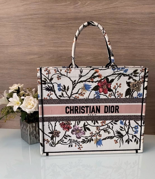 Bolsa Dior Book Tote Flores Branca