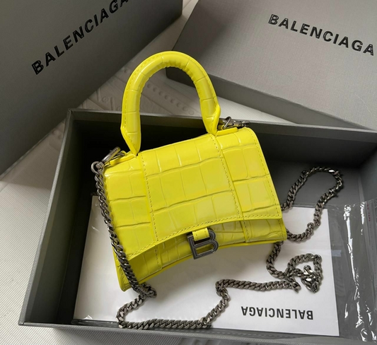 Bolsa Balenciaga Hourglass Tote Amarela Croco