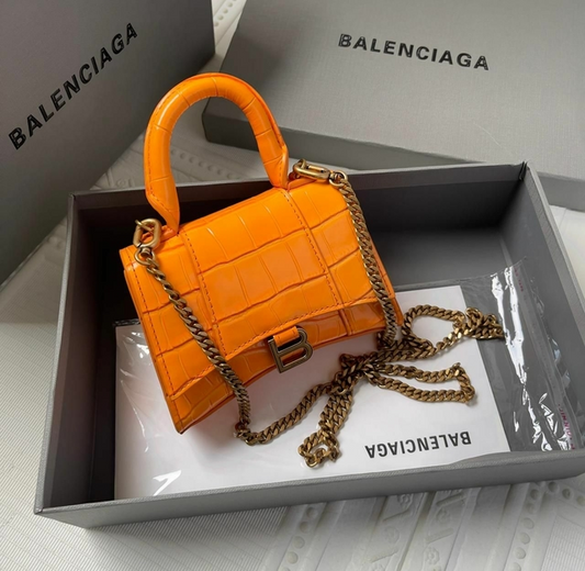 Bolsa Balenciaga Hourglass Tote Laranja Croco
